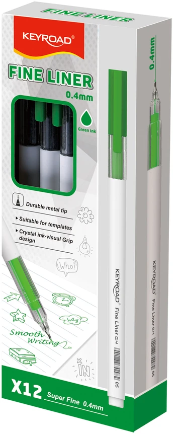 Gelinis rašiklis Keyroad FineLine 0.4mm, žalios spalvos