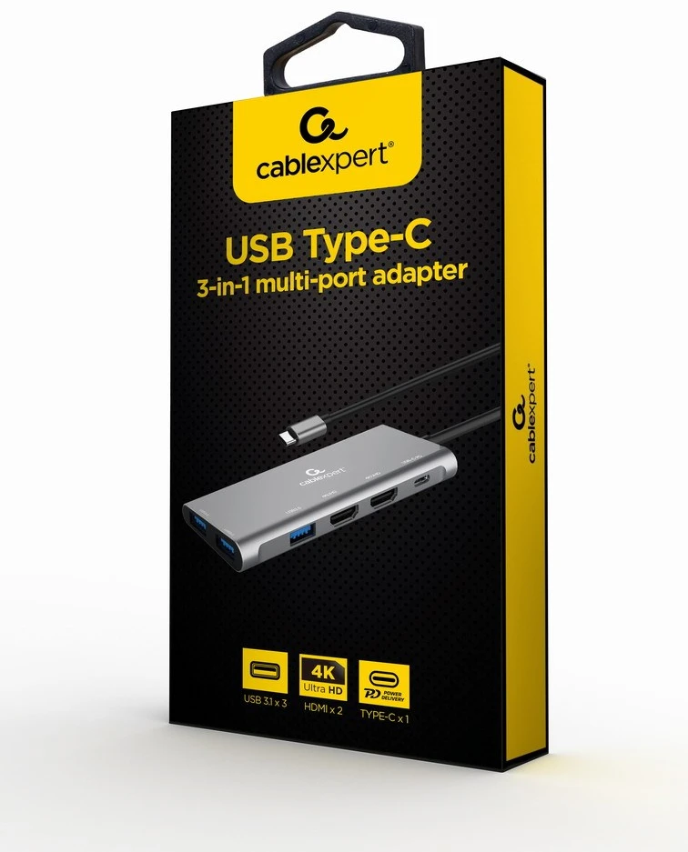 Gembird A-CM-COMBO3-03 USB tipo C 3 viename kelių prievadų adapteris (Hub + HDMI + PD)