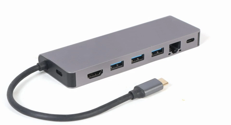 GEMBIRD A-CM-COMBO5-05 kelių prievadų adapteris C tipo USB 5in1 šakotuvas + HDMI + PD + kortelių skaitytuvas + LAN