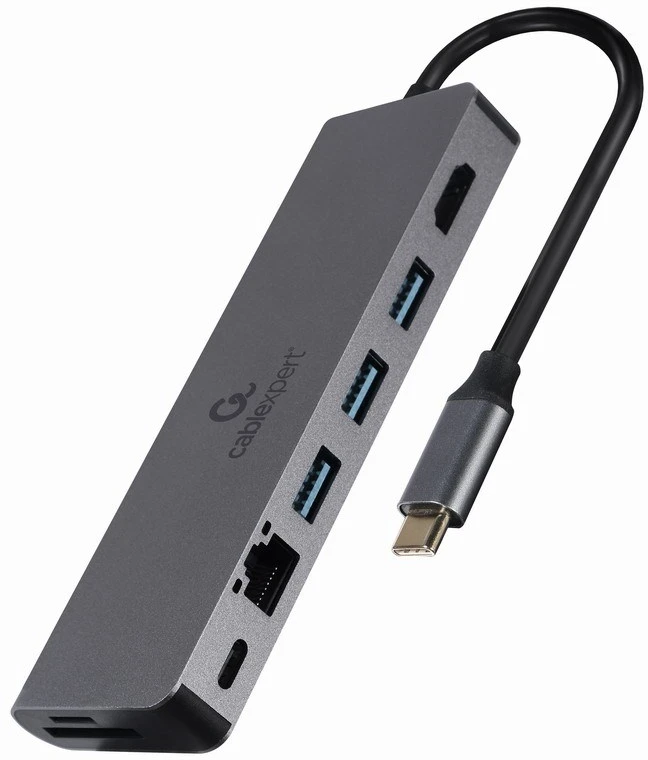 GEMBIRD A-CM-COMBO5-05 kelių prievadų adapteris C tipo USB 5in1 šakotuvas + HDMI + PD + kortelių skaitytuvas + LAN