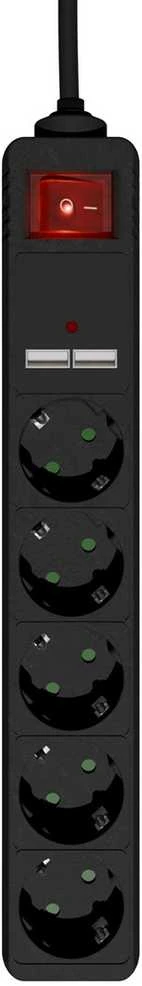 EnerGenie | Prailgintuvas su USB įkrovikliu, 5 lizdai, 1,5 m, Juodas | SPG5-U2-5-02