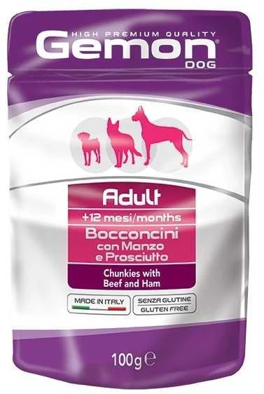 Gemon all breeds adult konservuotas pašaras suaugusiems šunims su jautienos ir kumpio gabalėliais 100g