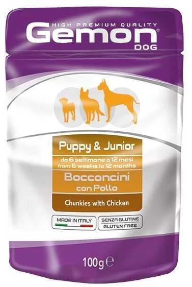 Gemon all breeds puppy konservuotas pašaras jauniems šuniukams su vištienos gabalėliais 100g