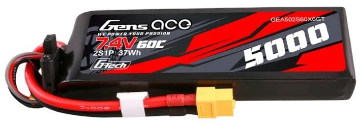 Gens ace G-Tech 5000mAh 7.4V 60C 2S1P Lipo PC medžiagos dėklas su XT60 kištuku