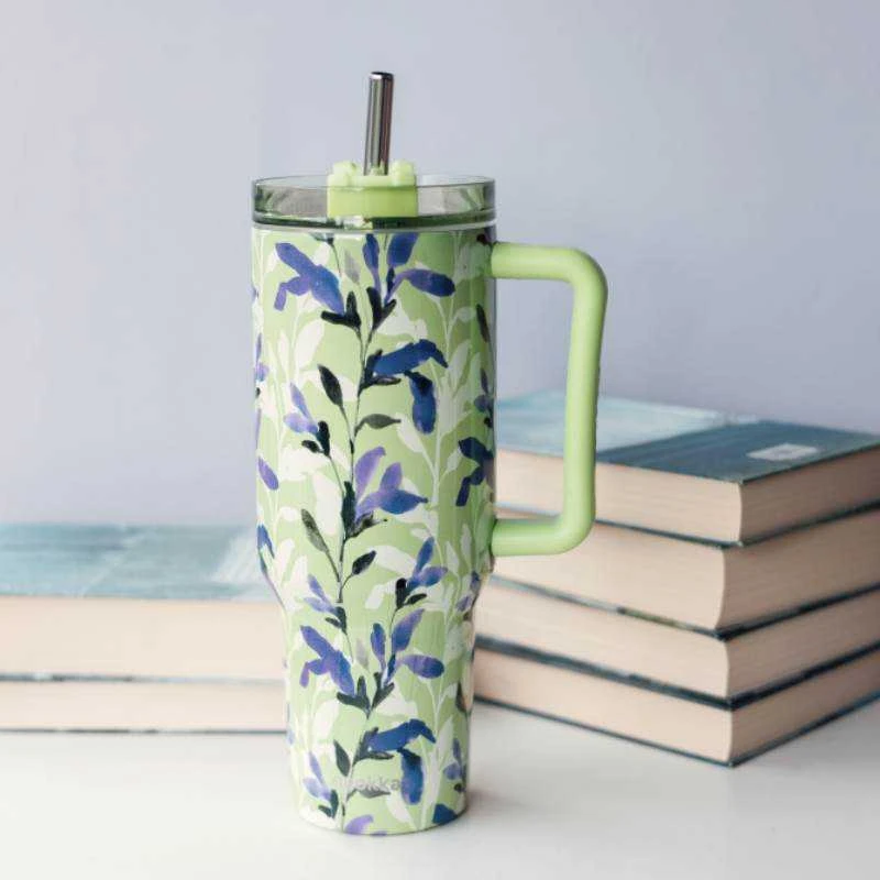 „Quokka Stream“ – nerūdijančio plieno termo puodelis 1200 ml su šiaudeliu (matcha)