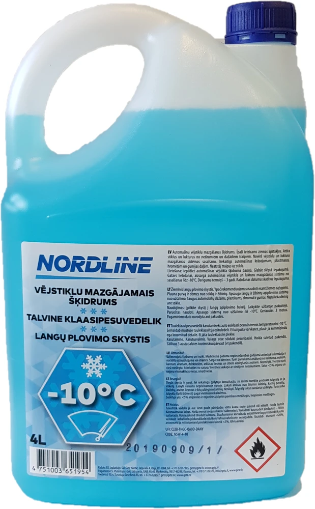 NORDLINE Žieminis langų plovimo skystis -10*C 4L Žaliosios citrinos kvapo. Be metanolio!