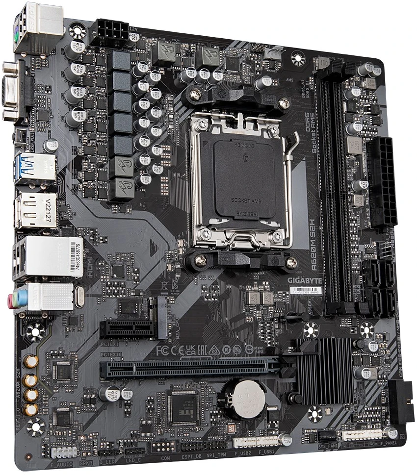 Pagrindinė plokštė Gigabyte Gigabaitas | A620M S2H 1,0 M/B | Procesorių šeima AMD | Procesoriaus lizdas AM5 | DDR5 DIMM | Atminties lizdai 2 | Palaikomos standžiojo disko sąsajos SATA, M.2 | SATA jungčių skaičius 4 | Lustų rinkinys AMD A620 | Mikro ATX