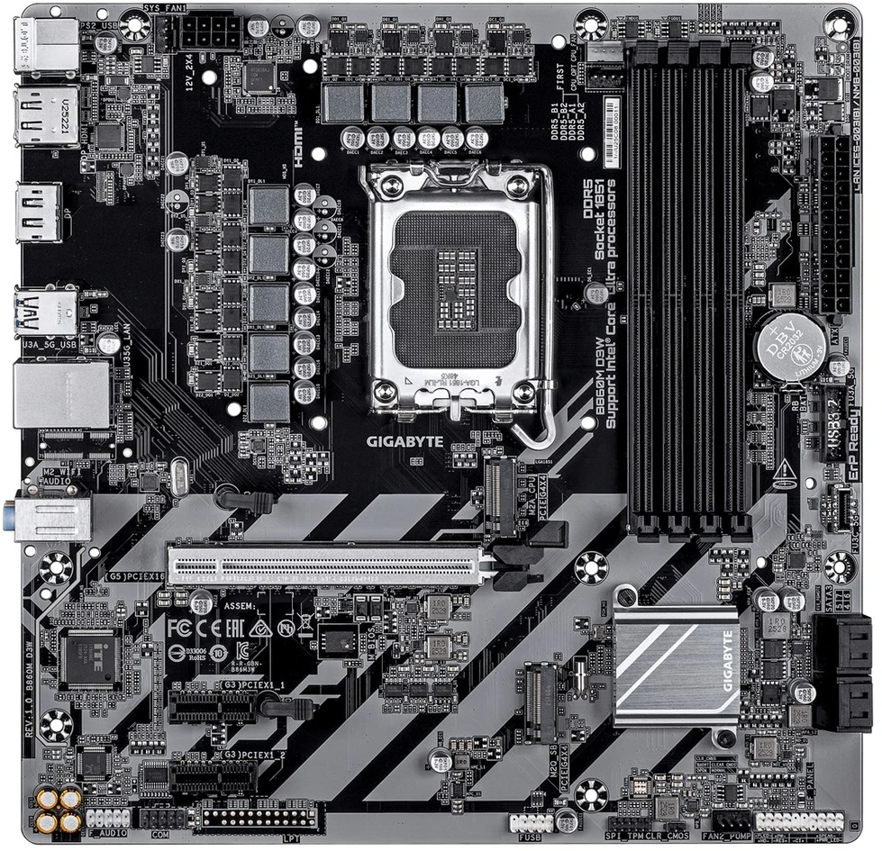 GIGABYTE B860M D3W pagrindinė plokštė Intel B860 LGA 1851 (Socket V1) „micro ATX“