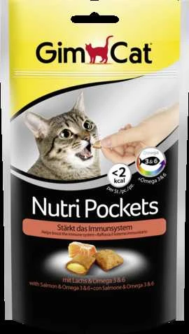 Gimborn GimCat Nutri Pockets with Salmon &amp; Omega 3&amp;6 skanėstai katėms su Lašiša, Omega 3 ir 6 riebalų rūgštimis 60g