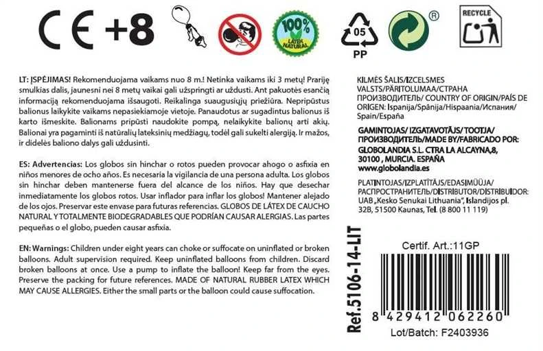 Globolandia Balionai ovalūs, juodi, D25 vnt 12 vnt.