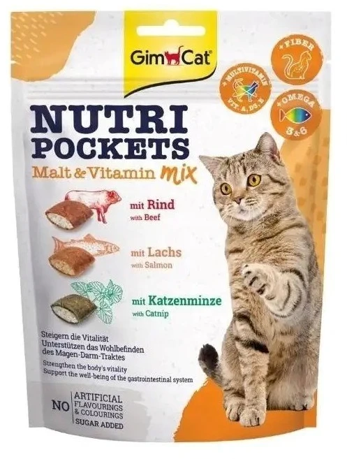 GMC GIMCAT Nutri Pockets Malt & Vitamin mix – skanėstas katei – 150g