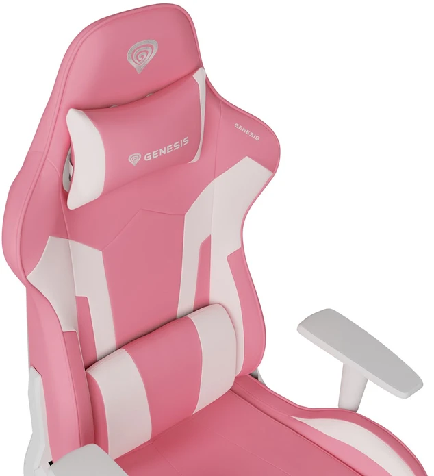 Genesis Gaming Chair Nitro 710 Atlošo apmušalų medžiaga: Eko oda, Sėdynės apmušalų medžiaga: Eko oda, Pagrindo medžiaga: Nailonas, Ratukų medžiaga: Nailonas su CareGlide danga | Rožinė/Baltas
