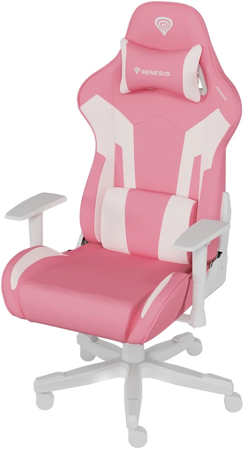 Genesis Gaming Chair Nitro 710 Atlošo apmušalų medžiaga: Eko oda, Sėdynės apmušalų medžiaga: Eko oda, Pagrindo medžiaga: Nailonas, Ratukų medžiaga: Nailonas su CareGlide danga | Rožinė/Baltas