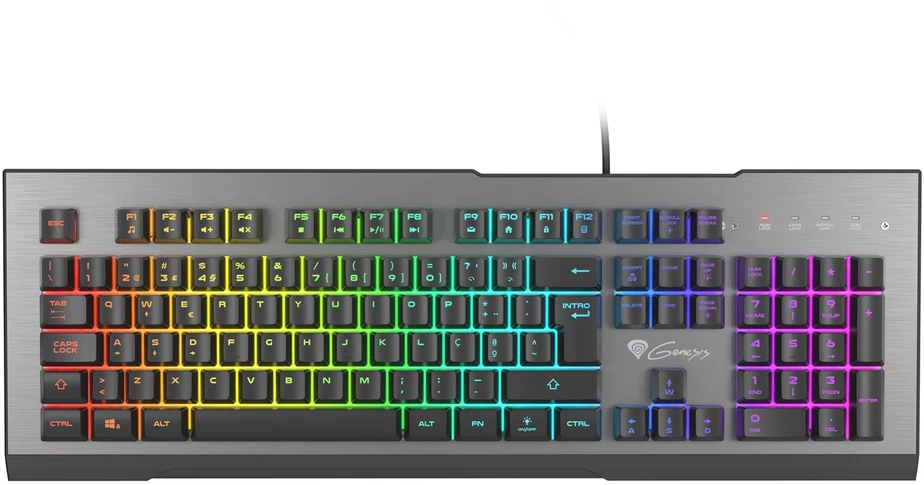 GNS GENESIS Rhod 500 RGB klaviatūra Žaidimams USB QWERTY Portugališka Juoda, Sidabras