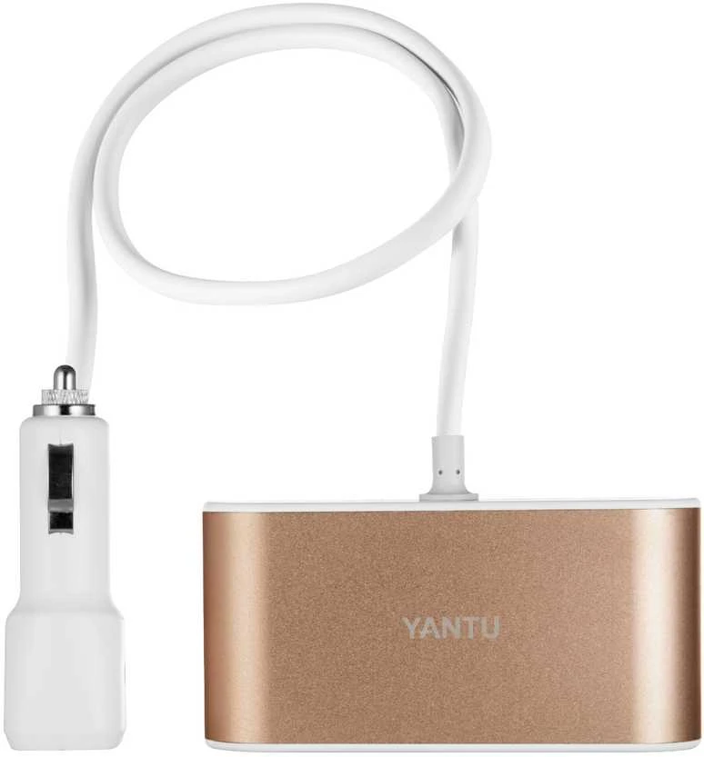 Fusion Accessories Automobilio cigarečių žiebtuvėlio lizdo skirstytuvas B08 – 3 lizdai + 2xUSB – 3,1A 120W su ekranu ir laidu auksinis