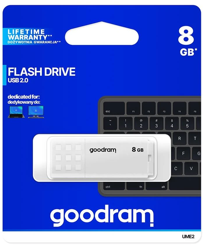 USB laikmena Goodram UME2-0080W0R11, 8GB USB 2.0, balta
