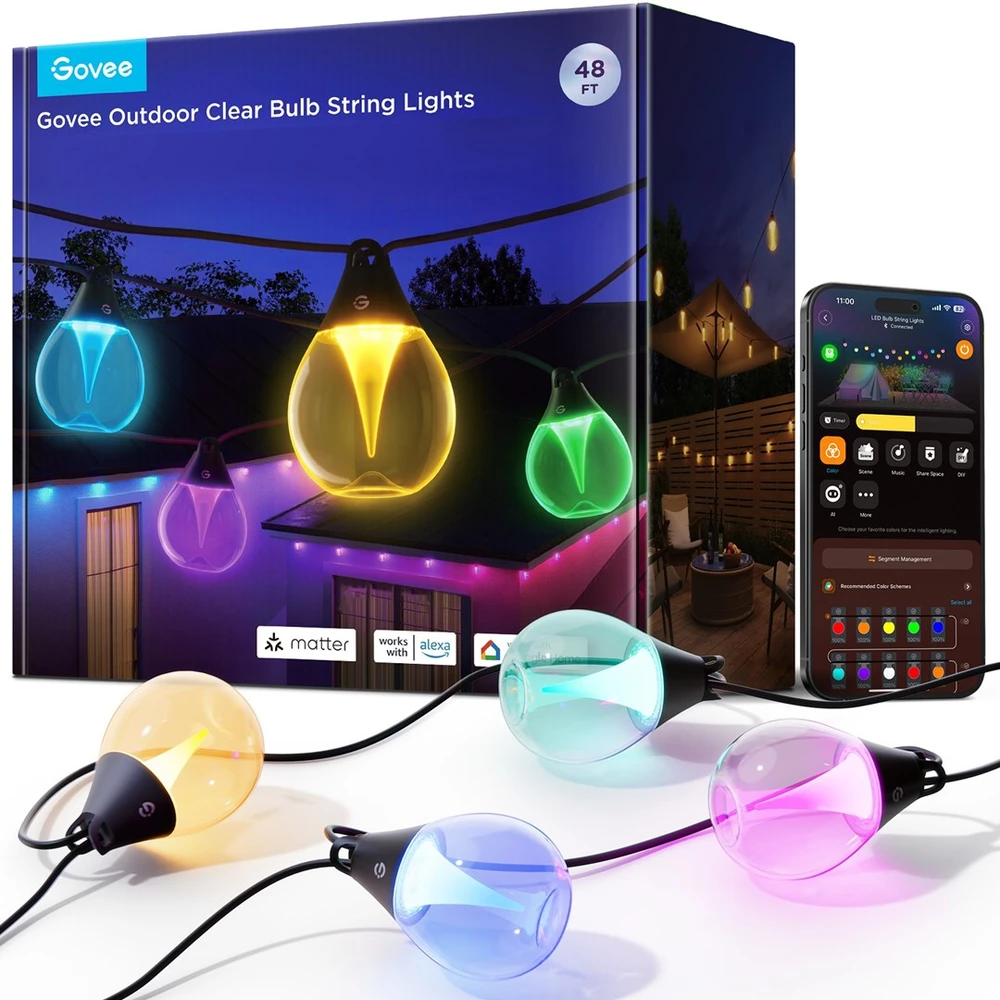 „Govee H7025 RGBICW“ lauko LED prožektorius, 14,63 m, 2,4 GHz „Wi-Fi“ + „Bluetooth“