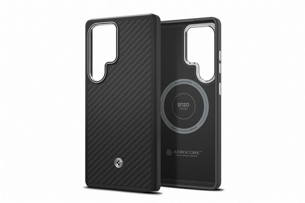 Spigen FPS938PGABW Enzo Aramid dėklas Samsung Galaxy S25 Ultra, juodas sidabras