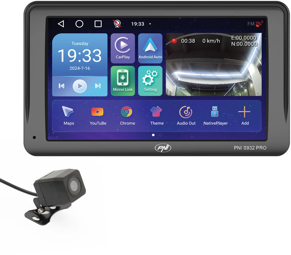 GPS navigacijos sistema ir vaizdo registratorius PNI S932 PRO, 7 colių ekranas, 32 GB atmintis, 2 GB DDR3 RAM, Android 13