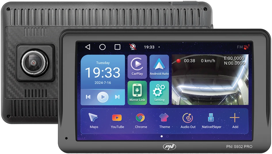 GPS navigacijos sistema ir vaizdo registratorius PNI S932 PRO, 7 colių ekranas, 32 GB atmintis, 2 GB DDR3 RAM, Android 13