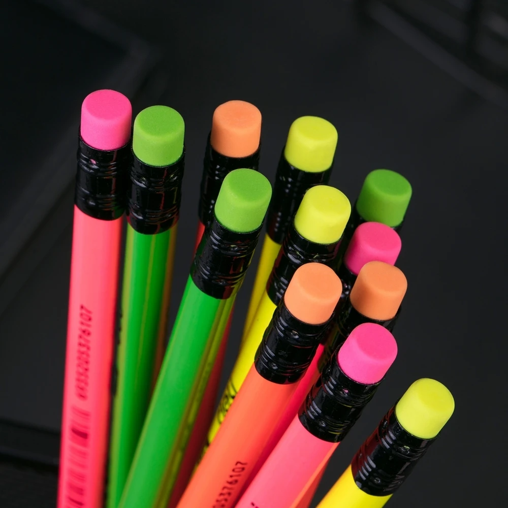 Grafitinis pieštukas Deli Neon U54600, HB, neoninių spalvų, su trintuku