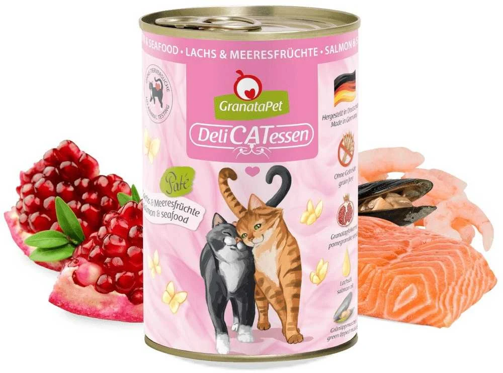 Fox4Pets Kačių Maistas - GRANATAPET DeliCATessen Lašiša ir Jūros Gėrybės Be Grūdų Šlapias 400g