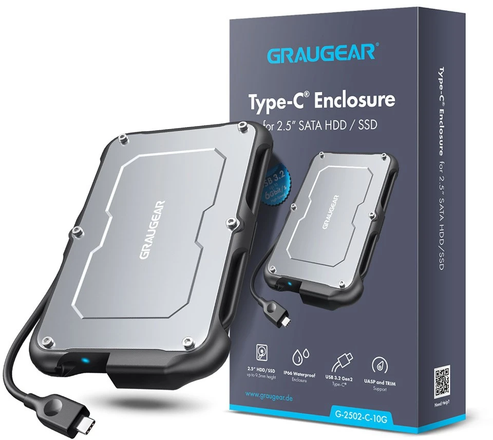 GAU GRAUGEAR G-2502-C-10G saugojimo diskų korpusas HDD / SSD aptvaras Juoda, Plienas 2.5″