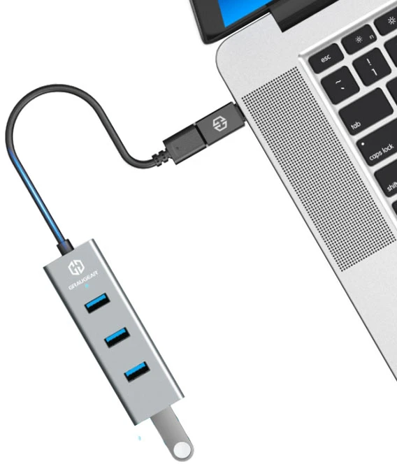Graugear Pilkas USB Hub, 4 jungtys, including USB-C adapter
