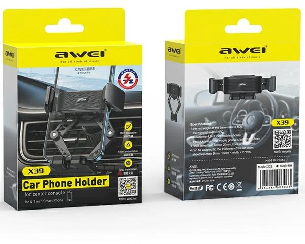 AWEI gravity car holder X39for air vent juodas