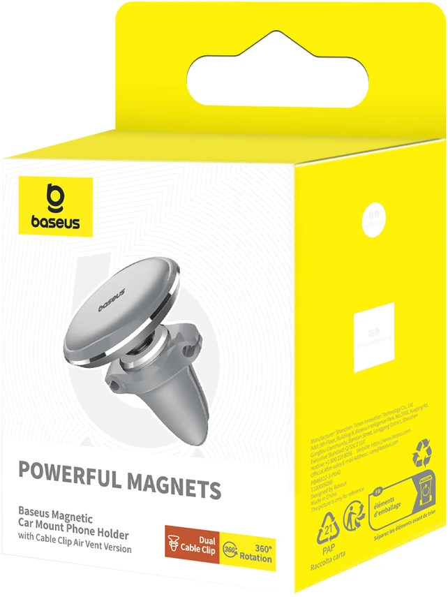 Baseus Magnetic Air Vent magnetinis automobilio grotelių laikiklis (sidabrinis)