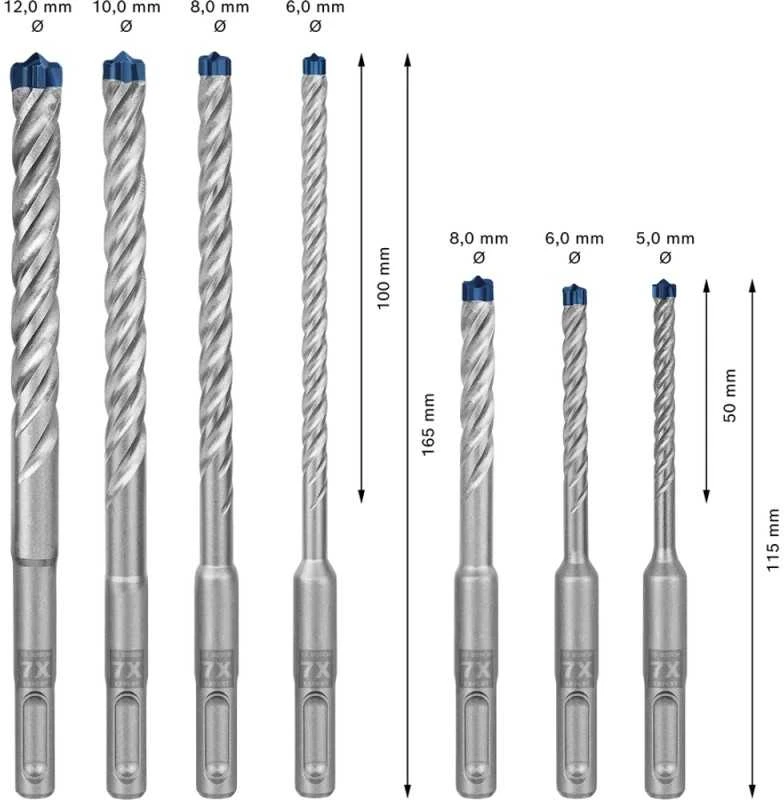 Bosch „EXPERT SDS plus-7X“ smūginių grąžtų rinkinys 5/6/6/8/8/10/12 mm 7 vnt. (2608900195)
