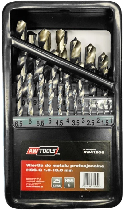 AW-Tools grąžtų rinkinys metalui HSS-G 25vnt. /1,0-13,0mm/