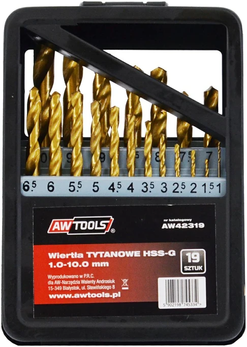 Grąžtas AW-Tools AWTOOLS METALO GRĄŽIAI GRĄŽIAI HSS-G TYTAN RINKINYS 19 vnt. /1,0–10,0 mm/