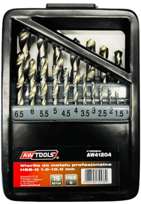 Grąžtas AW-Tools AWTOOLS WIERTŁA DO METALU HSS-G KOMPLET 19elem. /1,0 - 10,0mm/