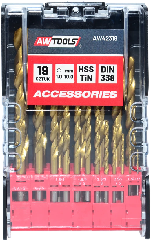 Grąžtas AW-Tools AWTOOLS METALO GRĄŽTŲ RINKINYS TITANO DANGA 19vnt./1-10,0mm/PLAST. DĖŽUTĖ