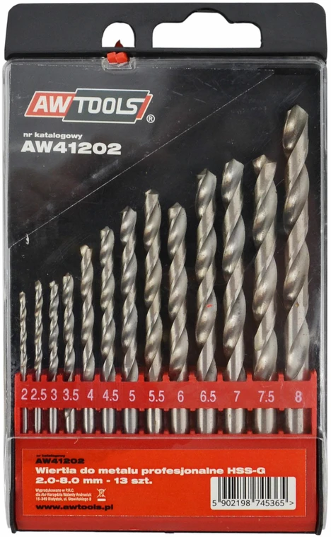 Grąžtas AW-Tools AWTOOLS WIERTŁA DO METALU HSS-G KOMPLET 13elem. /2.5 - 8mm/