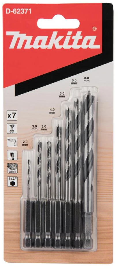 Grąžtas Makita 1/4" Grąžtų komplektas medžiui D-62371