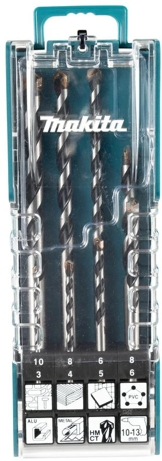 Makita TCT grąžtas su tiesiu kotu / daugialypė medžiaga, 8vnt. Rinkinys (3x70, 4x75, 5x85, 6x100, 6x150, 8x120, 8x150, 10x150) E-15855