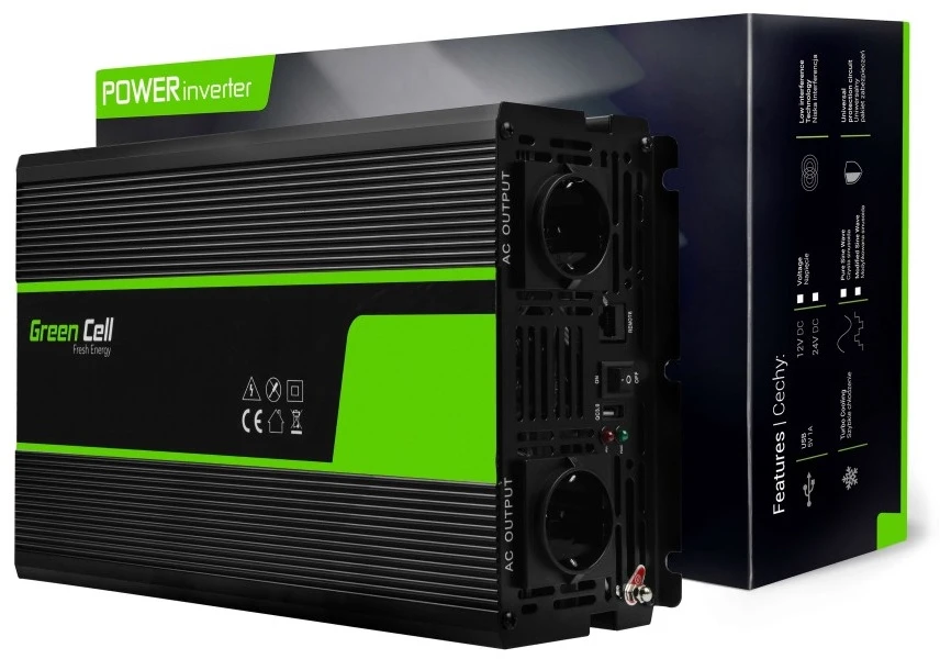Green Cell Žalias Cell Inverteris 24V/230V 1500W/3000W Sinusinė išėjimo įtampa Žalias Cell