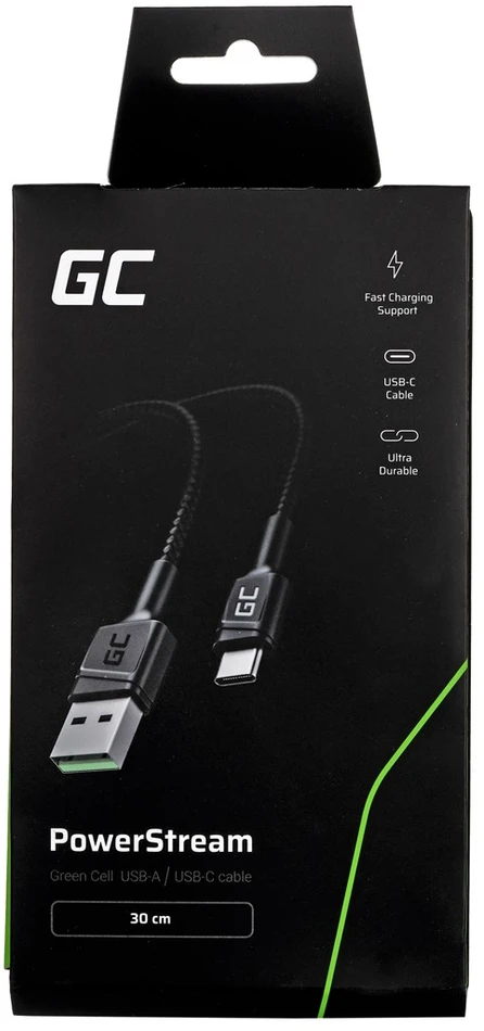 Green Cell Žalias Cell Kabelis Žalias Cell GC PowerStream USB-A - USB-C 30 cm greitas įkrovimas Ultra Charge, QC 3.0