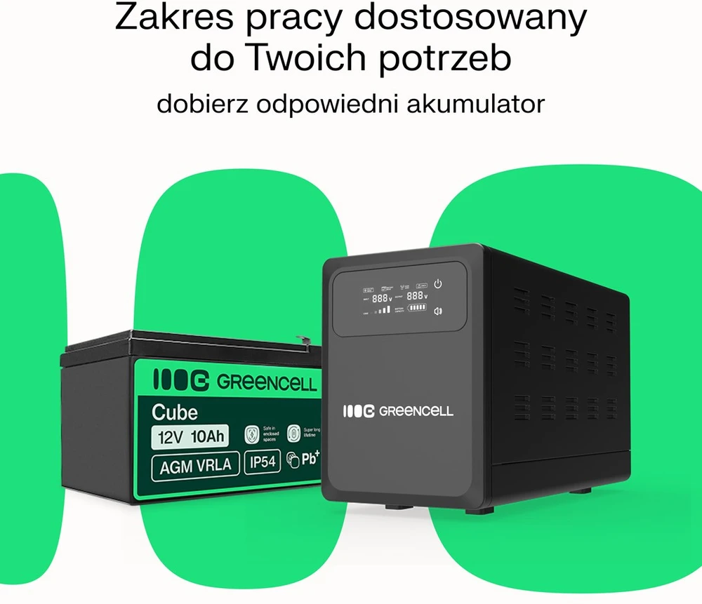 Green Cell Žalias Cell Žalias Cell nepertraukiamo maitinimo šaltinis (UPS) 800 VA 500 W su LCD ekranu, PowerCore 12 V nuolatinės srovės