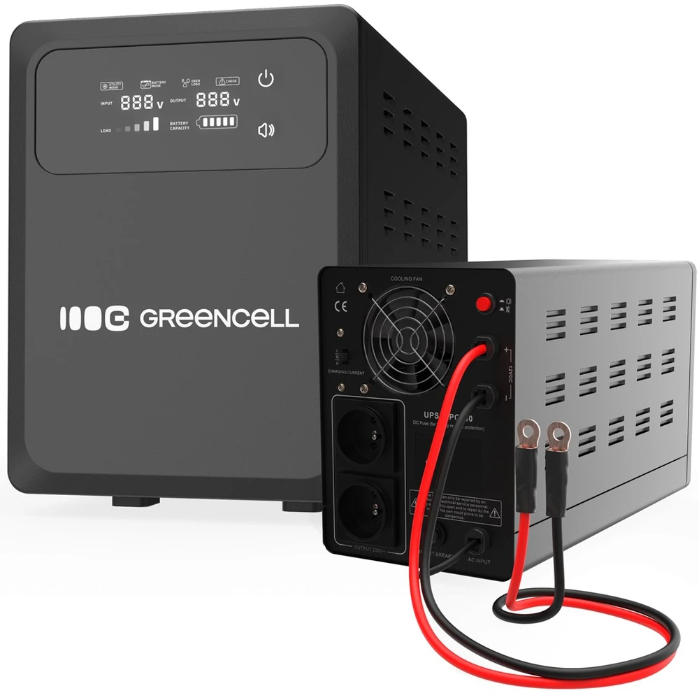 Green Cell Žalias Cell Žalias Cell nepertraukiamo maitinimo šaltinis (UPS) 800 VA 500 W su LCD ekranu, PowerCore 12 V nuolatinės srovės