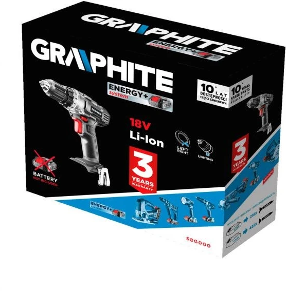 Akumuliatorinis gręžtuvas-suktuvas Graphite Energy+ 18V (58G000)