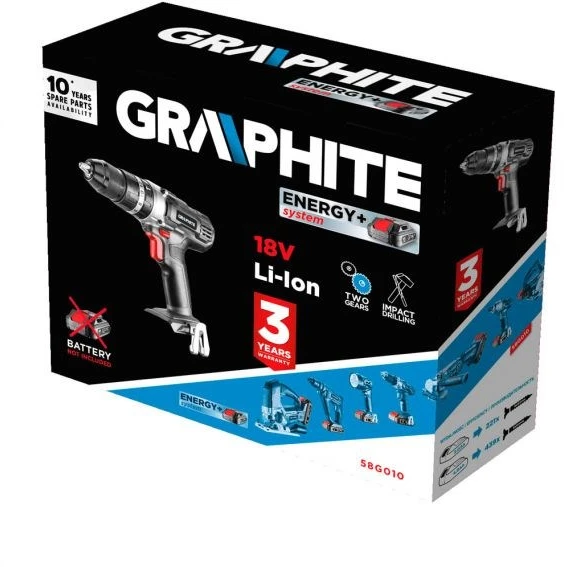 Smūginis Akumuliatorinis gręžtuvas - suktuvas GRAPHITE 58G010, 18V, be akumuliatoriaus ir kroviklio
