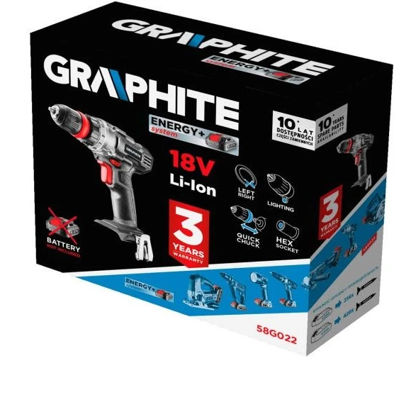 Akumuliatorinis suktuvas-gręžtuvas Graphite 58G022; 18 V (be akumuliatoriaus ir pakrovėjo)
