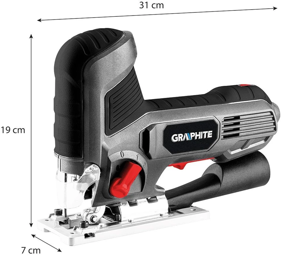 Graphite Wyrzynarka 600 W siaurapjūklis, eigos dažnis 800–3000 min-1, su korpuso formos rankena