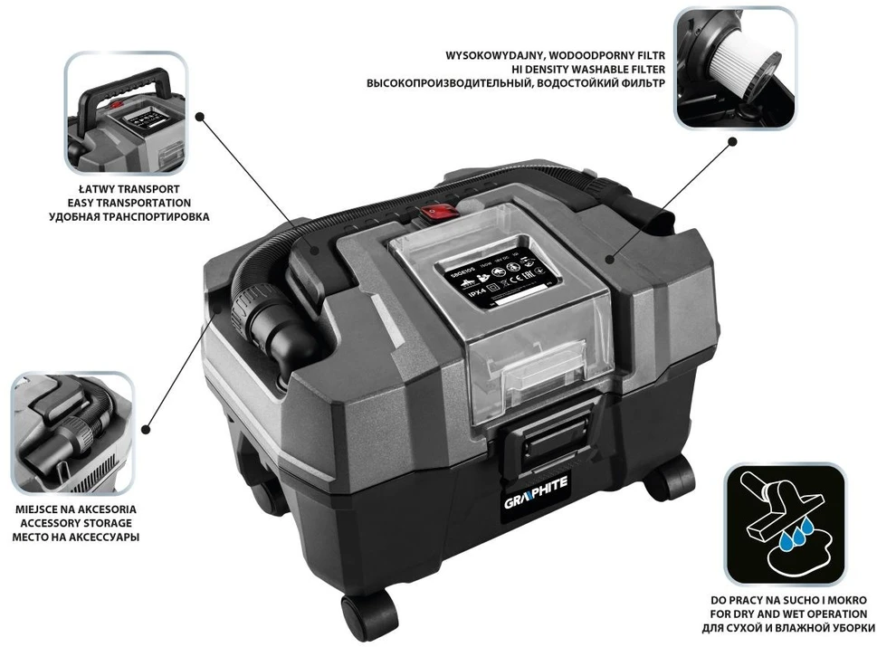 Akumuliatorinis siurblys Graphite 58GE105; 18 V (be akumuliatoriaus ir pakrovėjo)