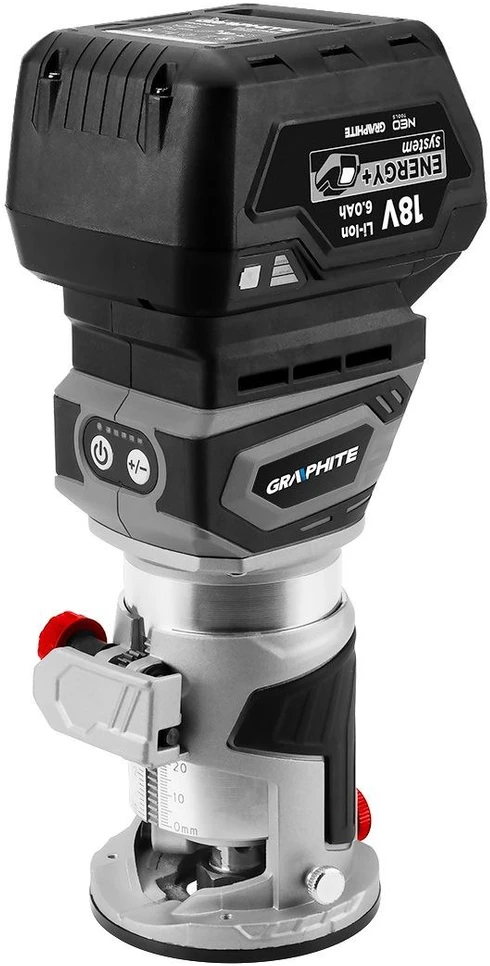 Graphite Frezarka „Energy+“ 18 V bešepetėlinis akumuliatorinis frezavimo staklės