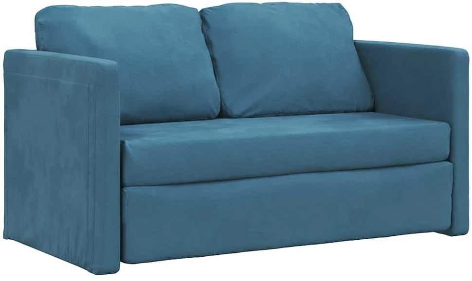 Grindų sofa-lova, 2-1, mėlynos spalvos, 122x204x55cm, aksomas