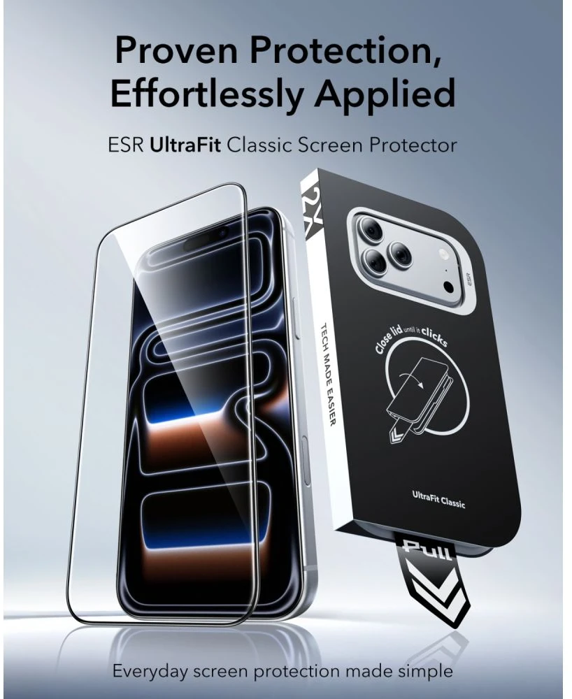 Grūdintas stiklas ESR ULTRAFIT Classic TEMPERED GLASS 2-PACK, skirtas iPhone 17 PRO MAX / 18 PRO MAX, juodas